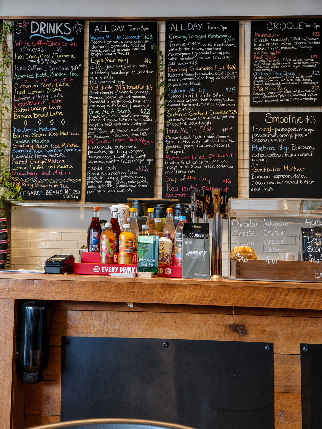 Heirloom's handwritten menu boards above the counter